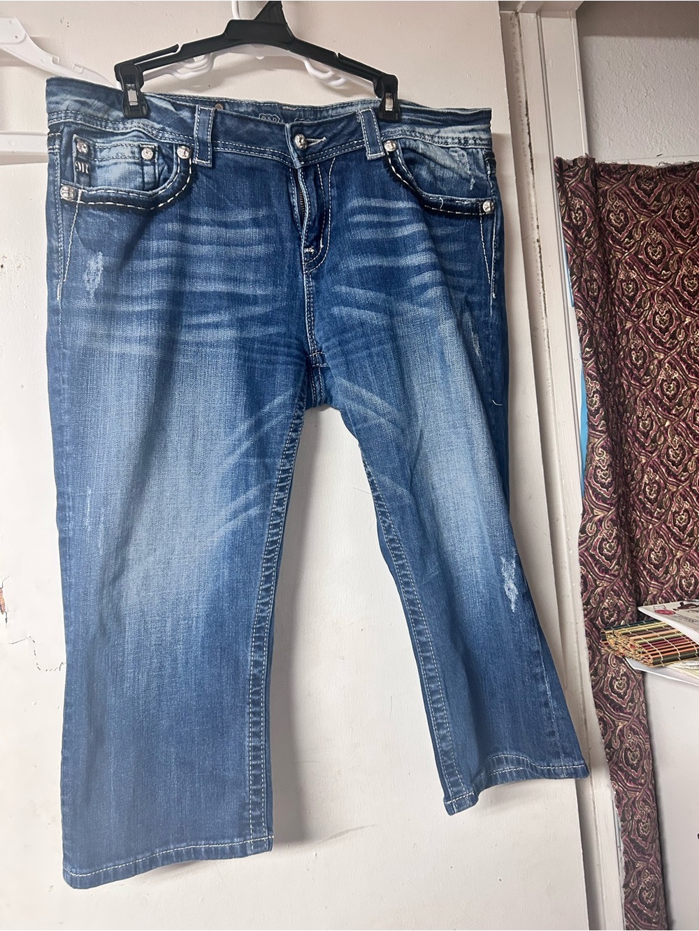 Miss Me Faded Blue Cropped Jeans with Whisker Fade